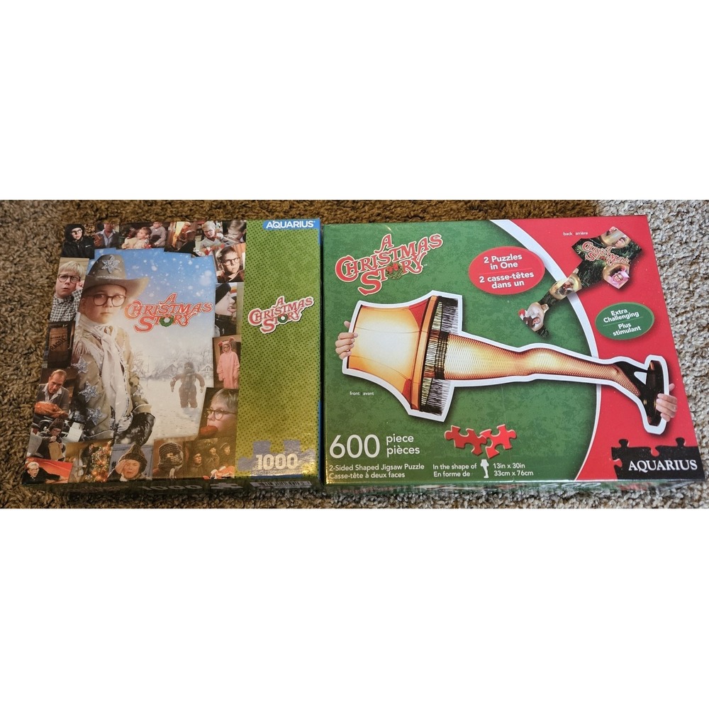 Aquarius A Christmas Story Jigsaw Puzzle Lot 1000 & 600 Piece Complete Hand Coun